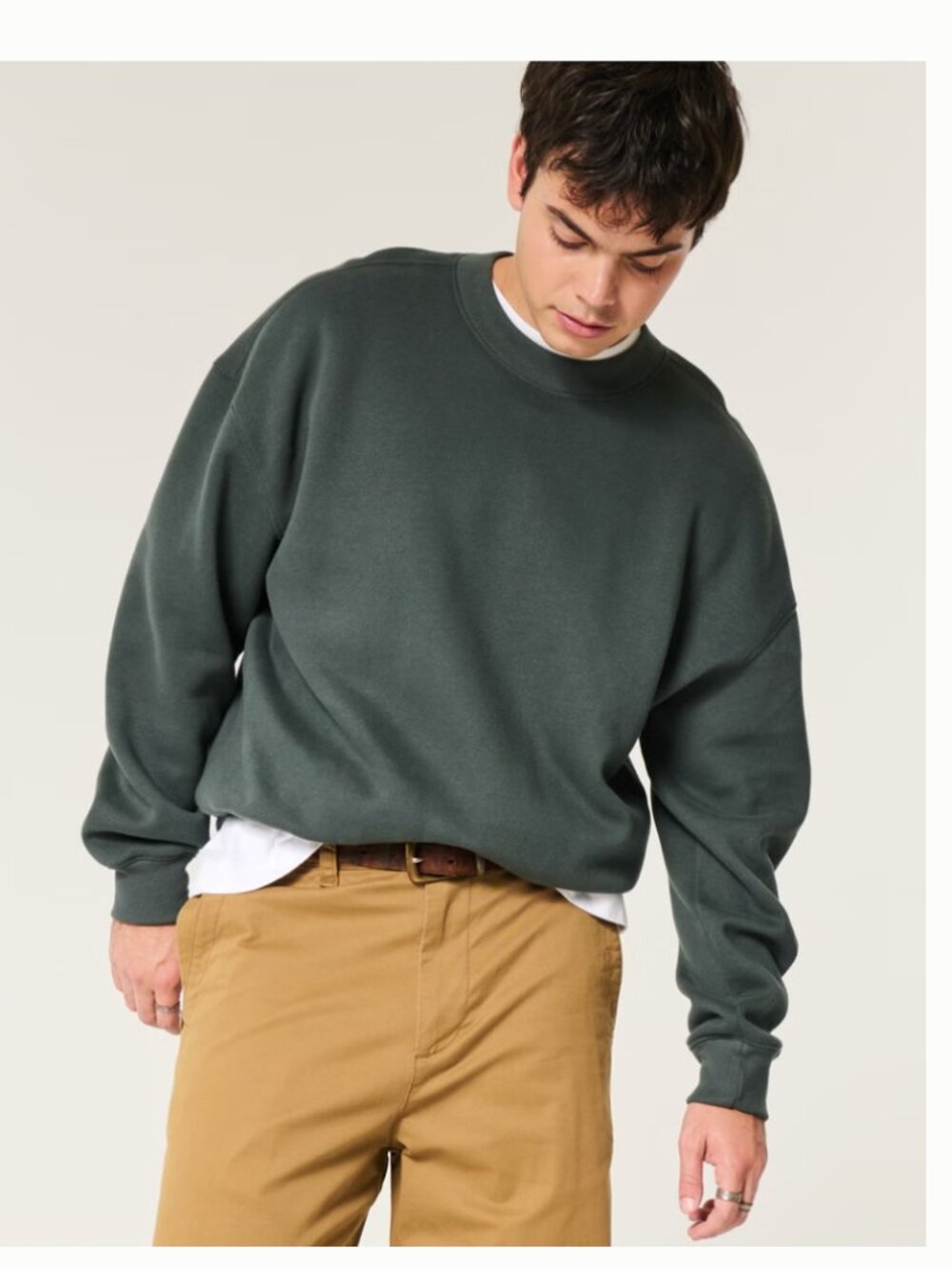 NEW NWT Hollister Men's Boxy Crew Sweatshirt Size: XS Color: Shadow Green